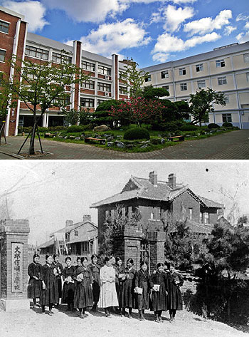 ▲ 대구 신명학원이 23일 개교 100주년을 맞아 기념식과 역사관 개관식, 총동창회 축제 등 다양한 축하행사를 갖는다. 사진은 신명학원 전경, 21회 졸업생(1933년) 모습.
