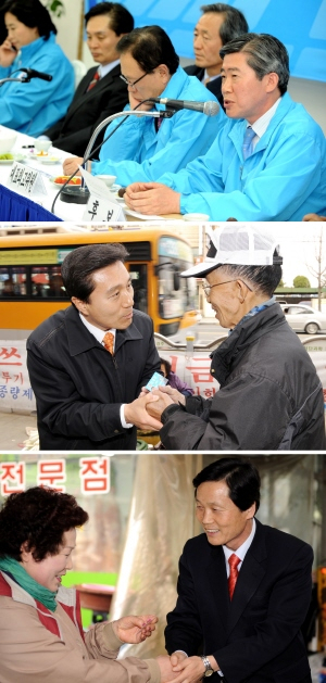▲ 4.29 경주 국회의원 재선거가 14일 후보등록과 함께 본격 선거운동이 시작됐다. 출사표를 던진 한나라당 정종복 후보, 민주당 채종한 후보, 자유선진당 이채관후보, 무소속 최윤섭후보(사진 위에서부터)가 최선을 다하는 선거운동을 다짐했다. 이채근기자 mincho@msnet.co.kr