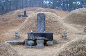 사람들의 발길이 이어지는 토정 묘. 상석 위 귤 하나와 소주병이 정겹다.