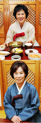 대를 이어 향토음식 헛제삿밥 손맛을 이어 가고 있는 방옥선(위) 명인과 전명자 사장.