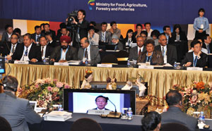 제30차 국제식량농업기구(FAO) 아시아·태평양 총회가 27일 경주시 현대호텔 컨벤션센터에서 개막돼 김관용 경북도지사가 환영사를 하자 각국 참석자들이 진지하게 듣고 있다. 이채근기자 mincho@msnet.co.kr