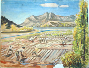 김수명, 풍경, 종이에 수채, 46×59.5㎝, 1943