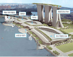 싱가포르 마리나베이샌즈-박람회 온 김에 휴가 즐길 판 지난달 2배 확장한 대구엑스코와 신개념 전시컨벤션 복합단지로 주목받고 있는 싱가포르 마리나베이샌즈 전경. 선진국과 국내 경쟁 도시들이 전시컨벤션 시설과 쇼핑
