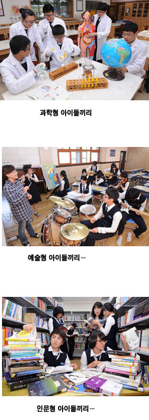 사진설명=독특하고 과감한 발상으로 변화를 꾀하는 학교들이 속속 생겨나고 있어 그 성과에 관심이 모아지고 있다. 진로적성검사 결과에 따라 학생의 흥미 유형에 따라 학급을 편성, 운영하는 동본리중의 수업 모습. 정운철기자 woon@msnet.co.kr
