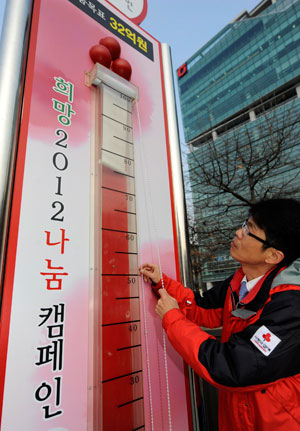 29일 오전 대구 국채보상운동기념공원에서 대구사회복지공동모금회 직원이 