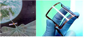 탄소나노튜브를 이용한 우주 엘리베이터의 상상도(왼쪽)와 그래핀(graphene)을 이용, 쉽게 구부러지는 성질의 플렉시블 디스플레이 모습.