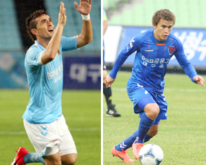 대구FC의 브라질 용병 지넬손(왼쪽)과 레안드리뉴는 8강에 들지 못한 책임감을 갖고, 15일부터 시작되는 하위 그룹 리그에서 좋은 성적을 내겠다고 의지를 다졌다. 김교성기자 @msnet.co.kr