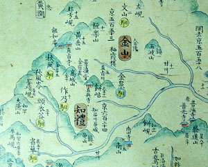 김천(도)역과 속역이 표시돼 있는 고지도