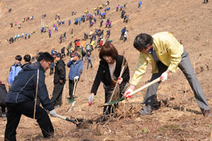 영천시가 27일 금호읍 원제리 뒷산에서 범시민 나무심기 행사를 실시했다. 영천시 제공