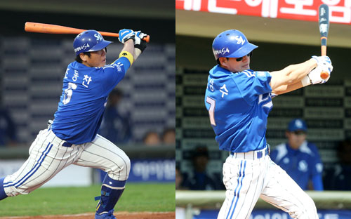 5일 부산 사직구장에서 열린 삼성-롯데전에서 2회 2점 홈런과 8회 1점 홈런을 터뜨린 삼성 김상수와 조동찬. 둘은 3연전 동안 5개의 홈런을 합작했다. 삼성 라이온즈 제공