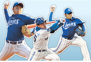 삼성의 상승세를 이끄는 3인방. 다승 1위 배영수, 홀드 1위 심창민, 타율 1위 배영섭.
