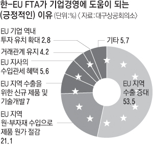 한-EU FTA가 발효된지 2년이 됐다. 유럽재정위기로 지역의 수출액이 기대에 못미쳤지만 기업들은 FTA에 대해 긍정적으로 평가하고 있다. 지역 자동차부품제조업체의 생산라인. 매일신문 DB