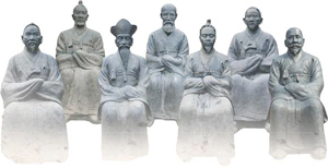 동국대 김호연 교수가 조각한 최제우, 최시형, 손병희, 박인호, 전봉준, 김개남, 손화중 등 동학의 중요인물 7명의 영정.