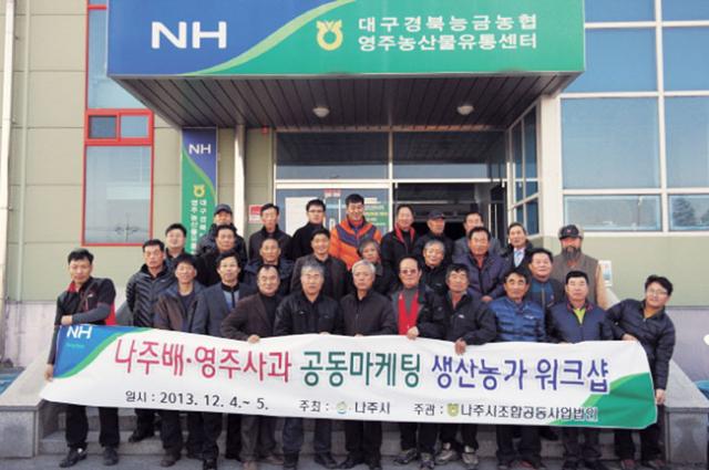 나주 배 재배 농가들이 영주지역 농가를 방문해 공동마케팅을 위한 워크숍을 가졌다. 영주시 제공