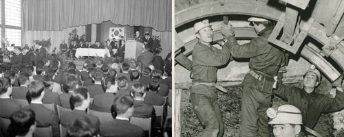 박정희 대통령이 독일 함보른 광산을 방문, 파견 광부들을 위로했다. 국가기록원 제공(1964년)-사진 좌측 한국에서 파견된 광부들이 독일 교육탄광에서 실습을 하고 있다. 독일광산기록보존소 제공(1966년)