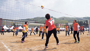 경북의 배구 열기가 뜨겁다. 구미에서 출발한 LG기 주부배구대회의 배구 열풍이 경북도 내 전역으로 확산되고 있다. 지난해 열린 LG기 주부배구대회 모습.