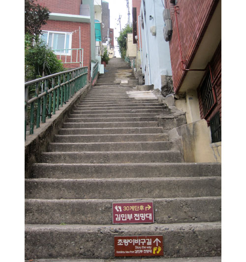 김민부전망대에서 바라본 부산의 풍경. 부산항대교 위에 구름이 걸려 있다.