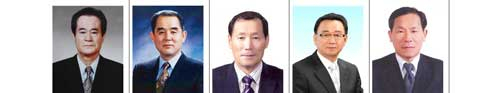 대구체고 역대 교장. 왼쪽부터 초대 김종로, 2대 최종억, 3대 서영길, 4대 정성갑, 5대 이종순.