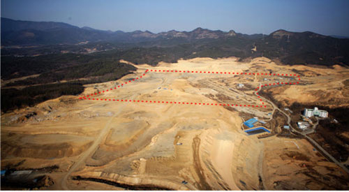 도레이첨단소재가 입주할 구미 5국가산업단지 일대 전경. 점선은 도레이첨단소재 입주 예정지. 구미시 제공.
