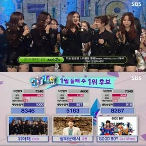 인기가요 EXID 1위 사진. SBS 방송캡처