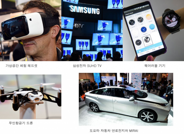 지난 9일 미국 라스베이거스에서 폐막한 CES 2015는 초고화질 TV를 비롯해 사물인터넷, 웨어러블, 스마트카, 무인항공기(드론) 등 첨단 기술이 장착된 신제품들이 쏟아졌다.