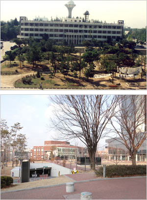 한때 경북대 학생들이 술잔을 기울이던 경북대 인문대 건물 앞 잔디밭은 글로벌플라자 건립으로 옛 모습이 사라졌다. 이화섭 기자