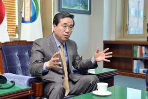 이시진 한국환경공단 이사장은 2015 대구경북세계물포럼을 국내 물기업의 해외 진출과 지역 경제 활성화의 발판으로 삼자고 말했다. 한국환경공단 제공