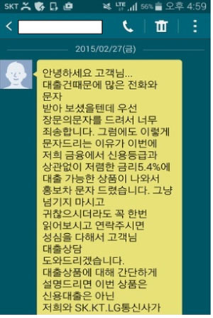 불법사금융 문자메시지 광고.