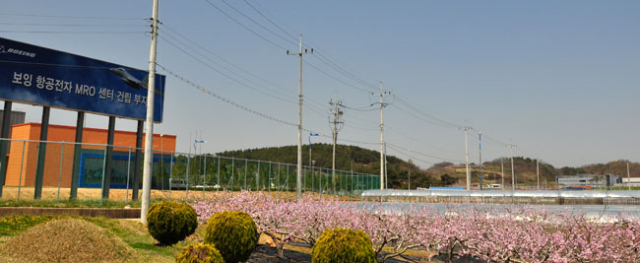 에어로 테크노밸리는 영천하이테크파크지구 내 33만㎡ 규모로 추진된다. 보잉 항공전자 MRO센터는 영천하이테크파크지구에 포함될 예정이다. 오른쪽 멀리 보이는 건물은 경북차량용임베디드기술연구원. 민병곤 기자