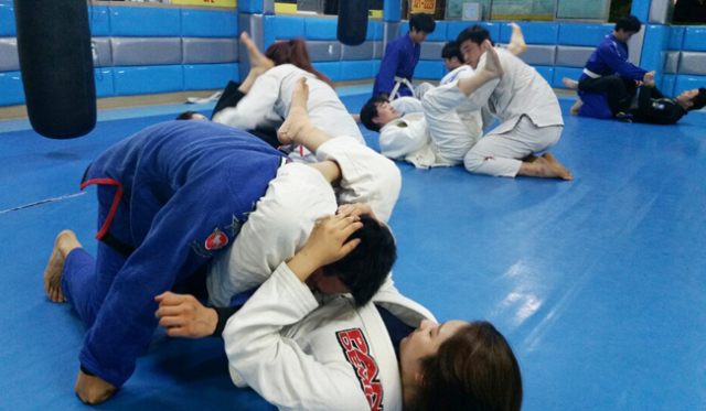 쎈짐 칠곡지부 관원들의 수련 모습. 여성 관원들도 눈에 띈다.