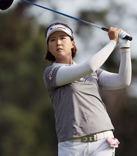백규정이 19일 열린 LPGA 투어 마라톤 클래식 3라운드 15번홀에서 티샷을 하고 있다. 연합뉴스