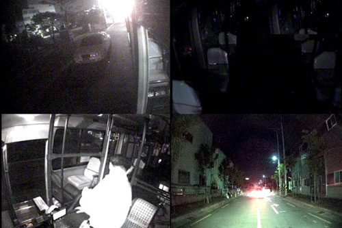 신속히 운행하지 않는다는 이유로 시내버스에 보복운전을 한 승용차 운전자. 오른쪽 위 사진부터 시계방향으로 1)승객이 없는 시내버스 2)시내버스가 운행 중인 장면 3)보복운전을 항의하기 위해 버스에서 내리는 운전기사 모습 4)블랙박스에 촬영된 보복운전을 한 SM7 차량 모습. 대구 북부경찰서 제공