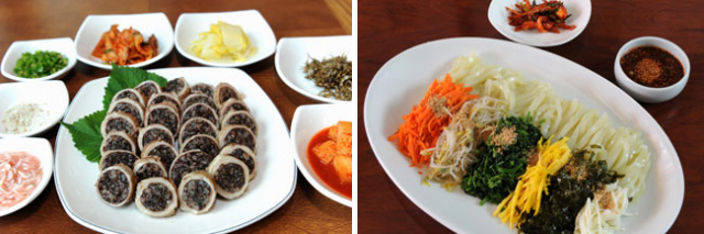용궁순대(왼쪽), 청포묵.
