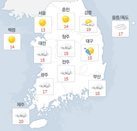 사진. 네이버날씨(오전 8시 현재)
