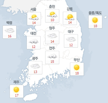 사진. 네이버날씨(오전 8시 현재)