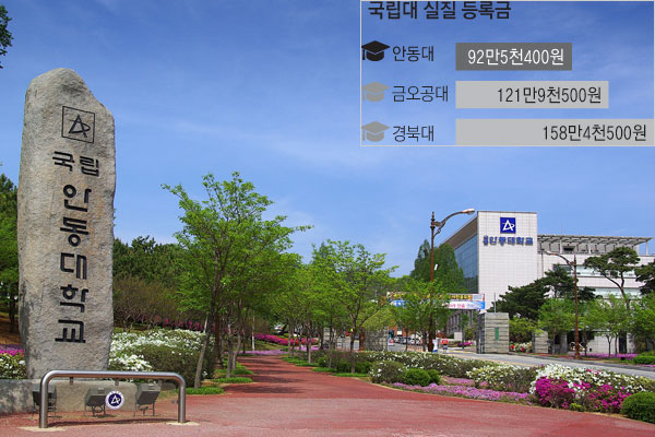 대구경북권 대학들 가운데 국립 안동대학교의 실질 등록금이 가장 낮은 것으로 나타났다. 사진은 안동대학교 전경.