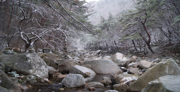합천 팔경 중 3경이며 단풍이 흐르는 물에 붉게 투영되어 보인다는 홍류동계곡.