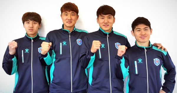 대구FC가 7일 국내외 프로 무대에서 검증받은 수비수 정우재, 황재원, 박태홍, 오광진(이상 왼쪽부터) 등 4명을 영입했다. 대구FC 제공