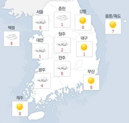 사진. 네이버날씨(오전 8시 현재)
