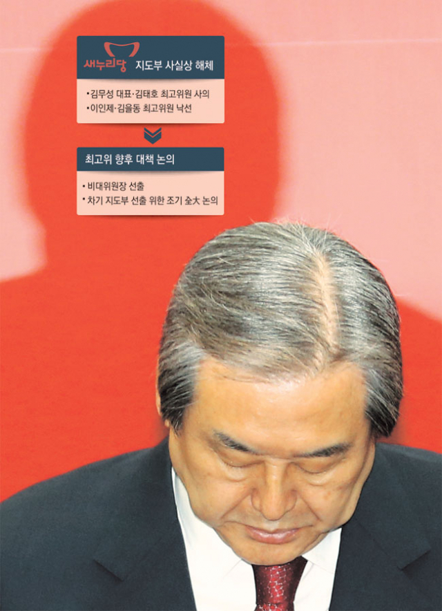 새누리당 김무성 대표가 14일 오전 국회에서 열린 중앙선대위 해단식에서 