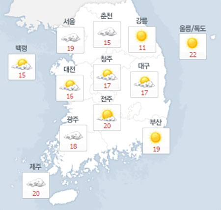 사진. 네이버날씨(오전 8시 기준)