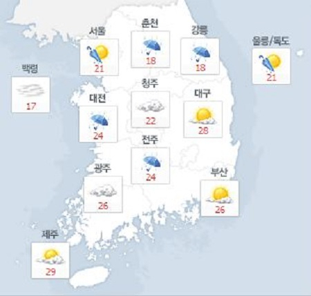 사진. 네이버날씨(오전 8시 기준)