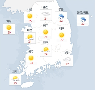 사진. 네이버날씨(오전 8시 기준)