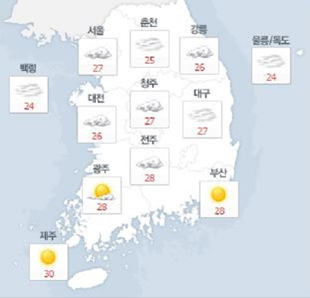 사진. 네이버날씨(오전 8시 기준)
