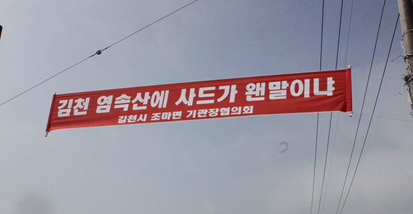 경북 김천시 조마면 도로에 내걸린 
