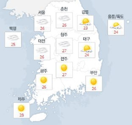 사진. 네이버날씨(오전 8시 기준)
