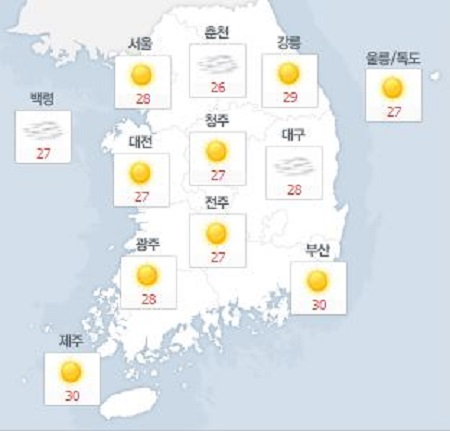 사진. 네이버날씨(오전 8시 기준)