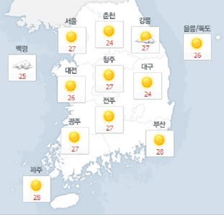 사진. 네이버날씨(오전 8시 기준)