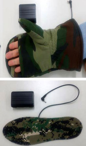 지유엠아이씨㈜가 개발한 탄소섬유 발열 장갑과 발열 깔창.