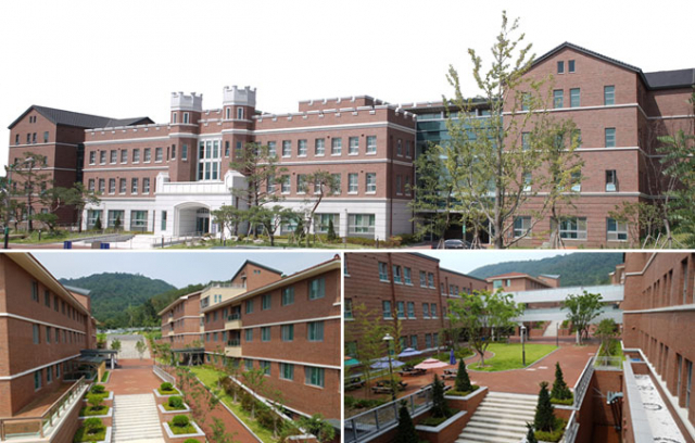 계성고가 대신동 시대 100년을 마감하고 올 3월 서구 상리동으로 이전, 첨단 학교 시설에서 새로운 교육 백년대계를 꿈꾸고 있다. 본관 전경. 아래 사진은 680명 수용 규모의 남녀 기숙사와 건물동 사이의 학생 휴식 공간. 계성고 제공